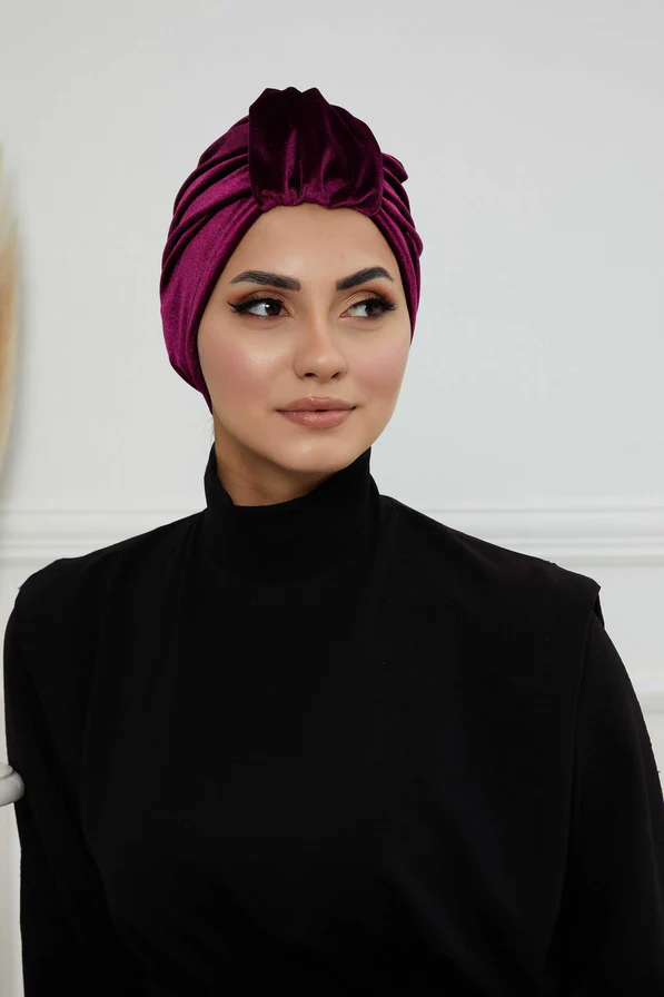 turban/chapeau d'hiver en velours doux fait main - AISHA'S DESIGN