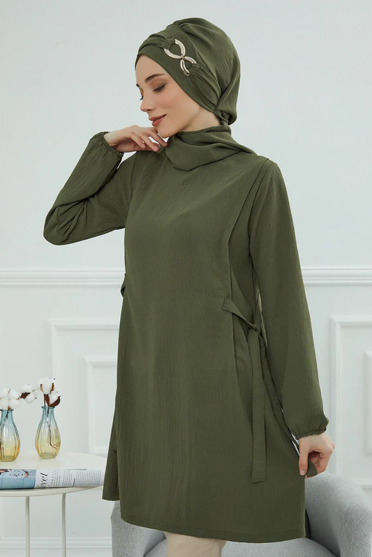 Chemises à manches pour femmes couleur Army Green- AISHA'S DESIGN