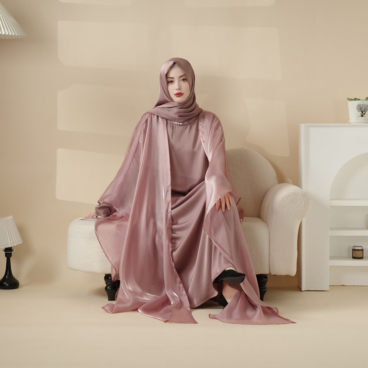 Kaftan Organza Abaya 3-Piece Set - Mariam's collection