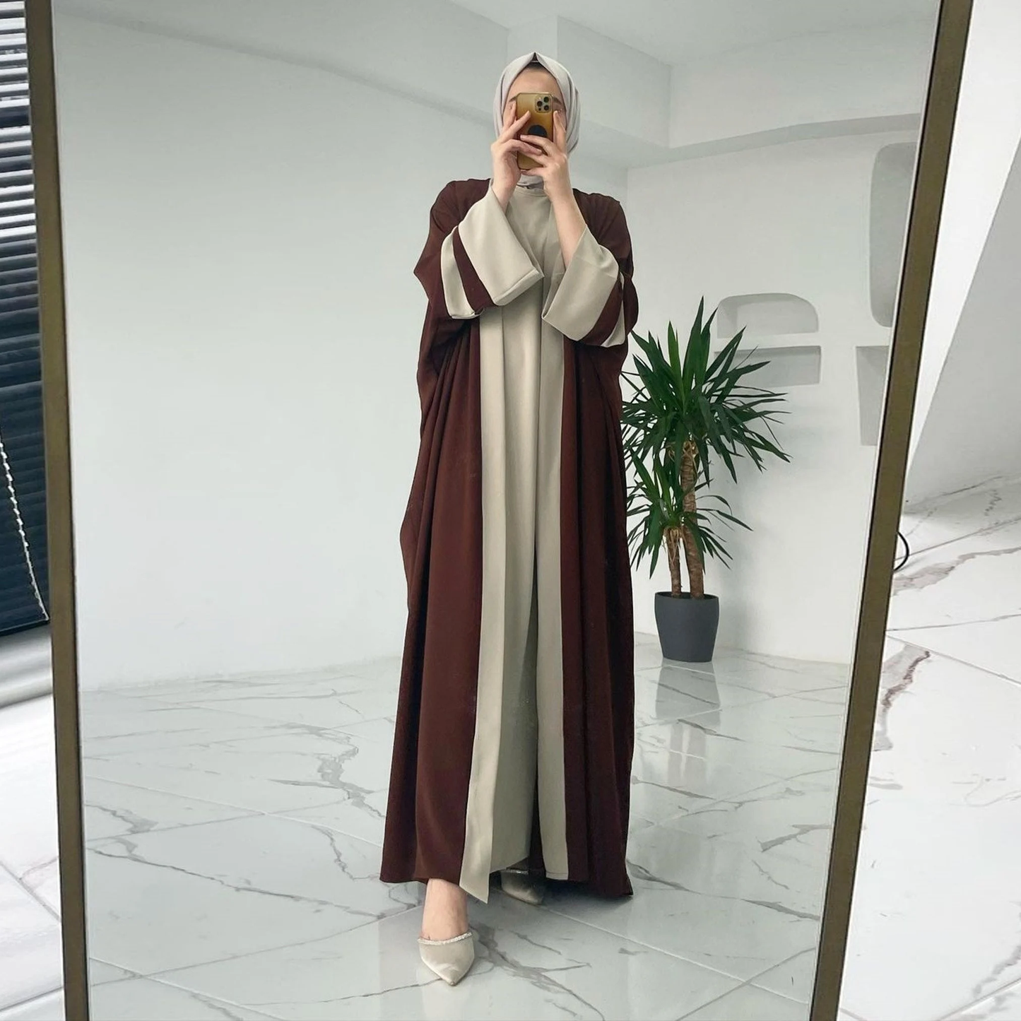 Ensemble 2 pièces Abaya ouverte avec épissure bicolore - Mariam's collection