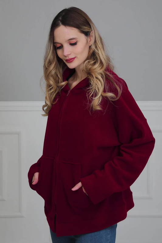 Sweat à capuche Maroon en laine polaire avec poches spacieuses sur le devant - AISHA'S DESIGN