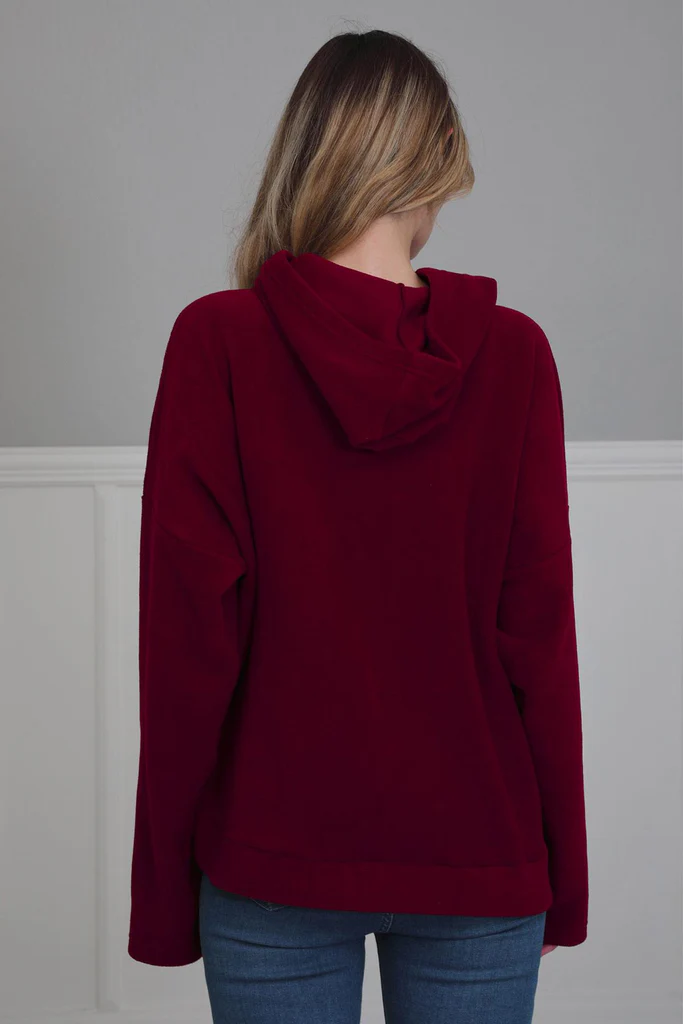 Sweat à capuche Maroon en laine polaire avec poches spacieuses sur le devant - AISHA'S DESIGN